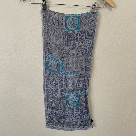The Speciality House Accessories - The Specialty House 100% Silk Scarf Abstract Blue Grey Pattern 50" Length Wrap